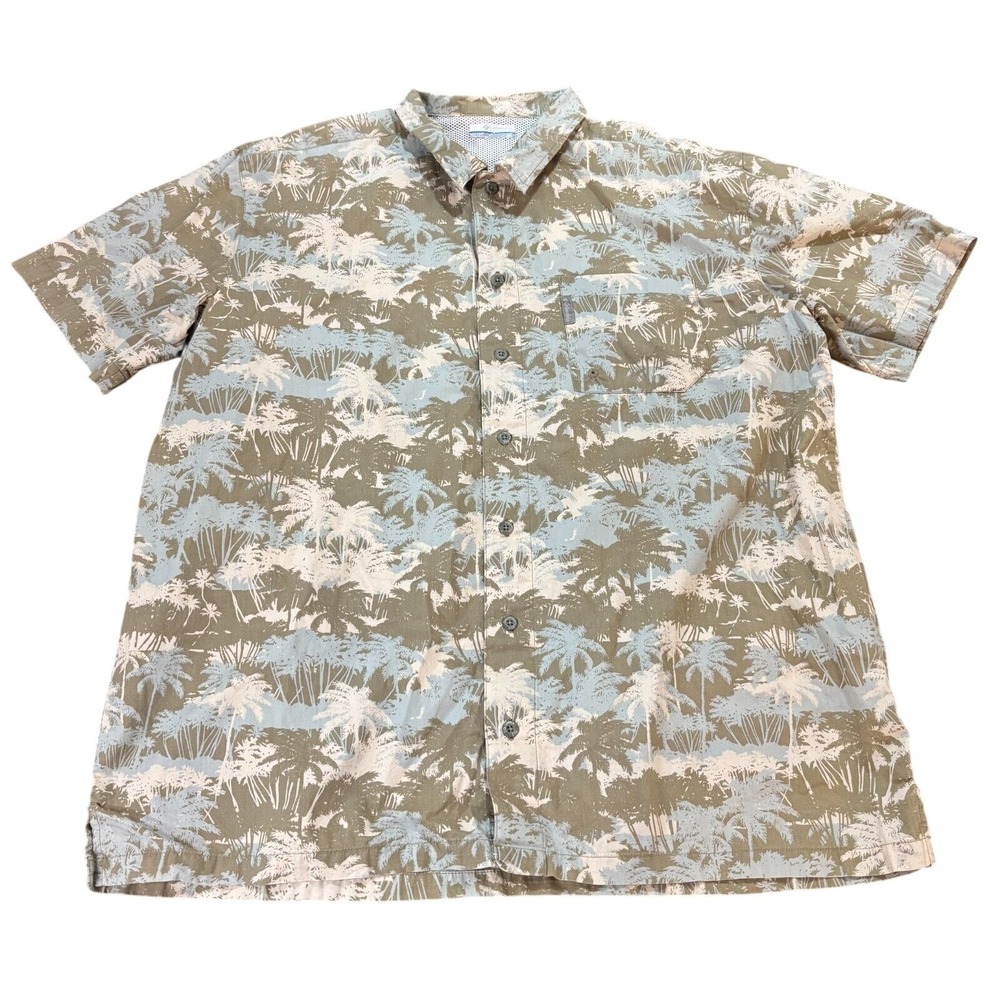 Columbia PFG Mens Large‎ Palm Tree Print Short Sleeve Button Down Shirt FM7322